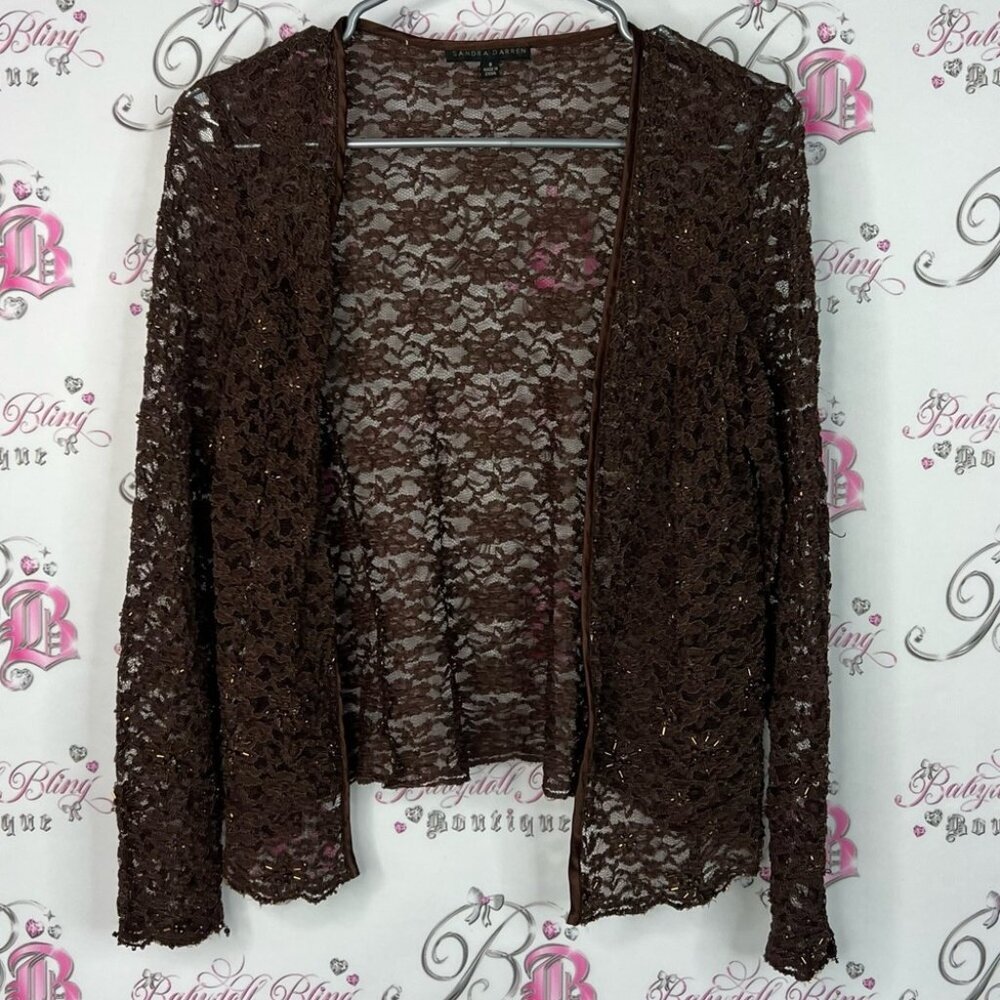 Sandra Darren cardigan beaded embroidered beaded Chocolate Lace Overlay